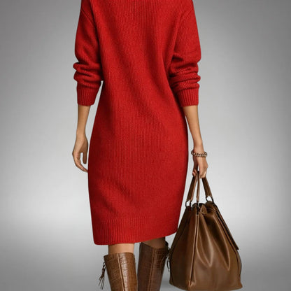 Effortless Midi Dress for Women with High Neck