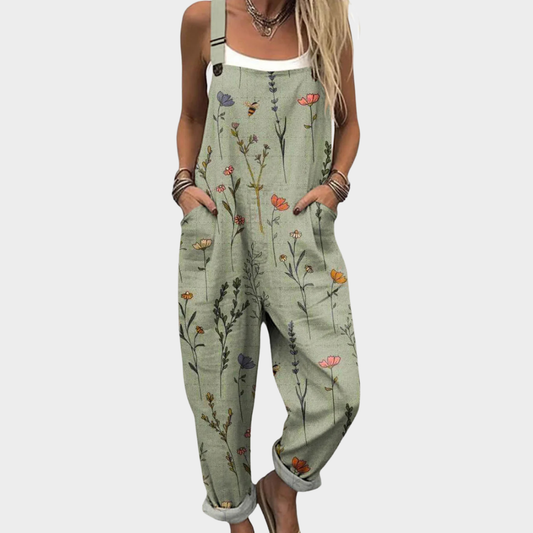 Effortless Green Floral Jumpsuit for Women with Wide Leg