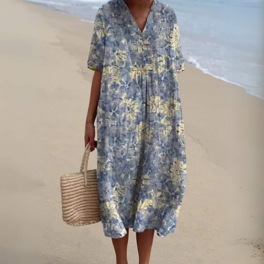 Effortless Flowy Floral Mini Dress for Women with V Neck