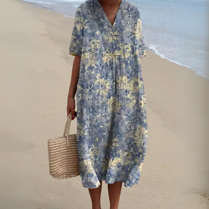 Effortless Flowy Floral Mini Dress for Women with V Neck