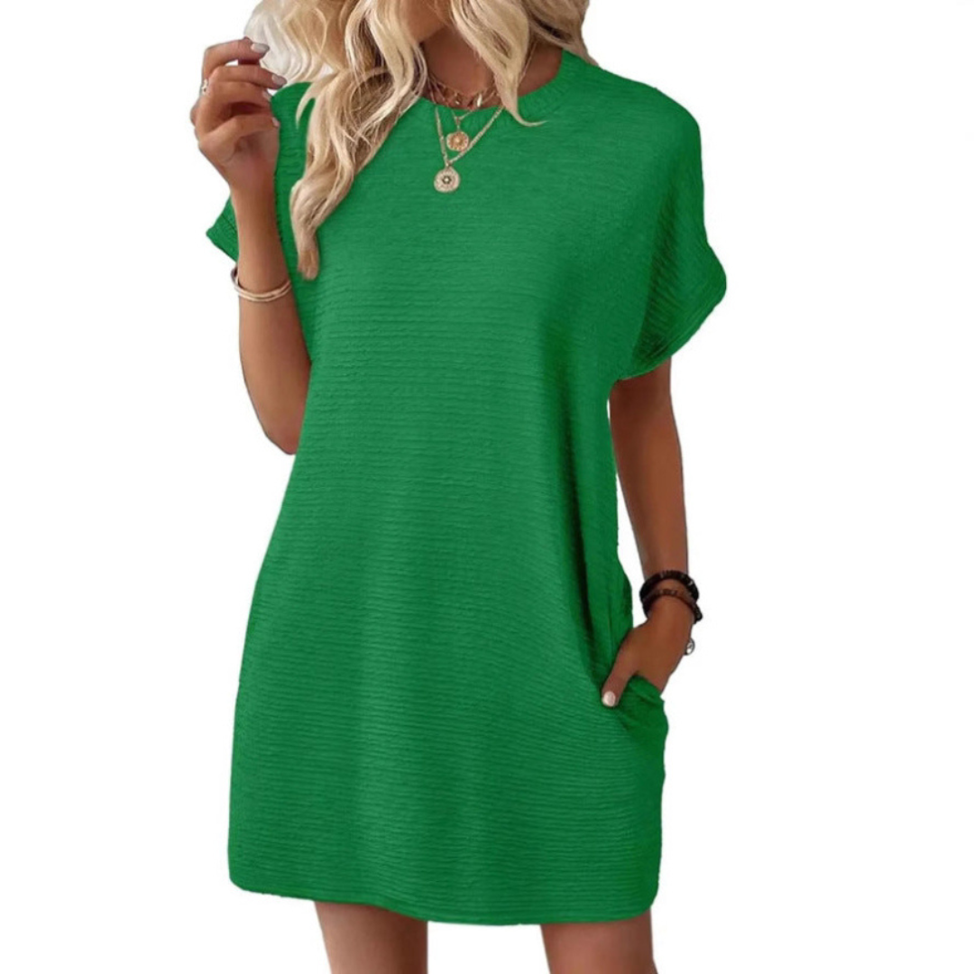 Stylish Flowy Mini Dress for Women with Round Neck