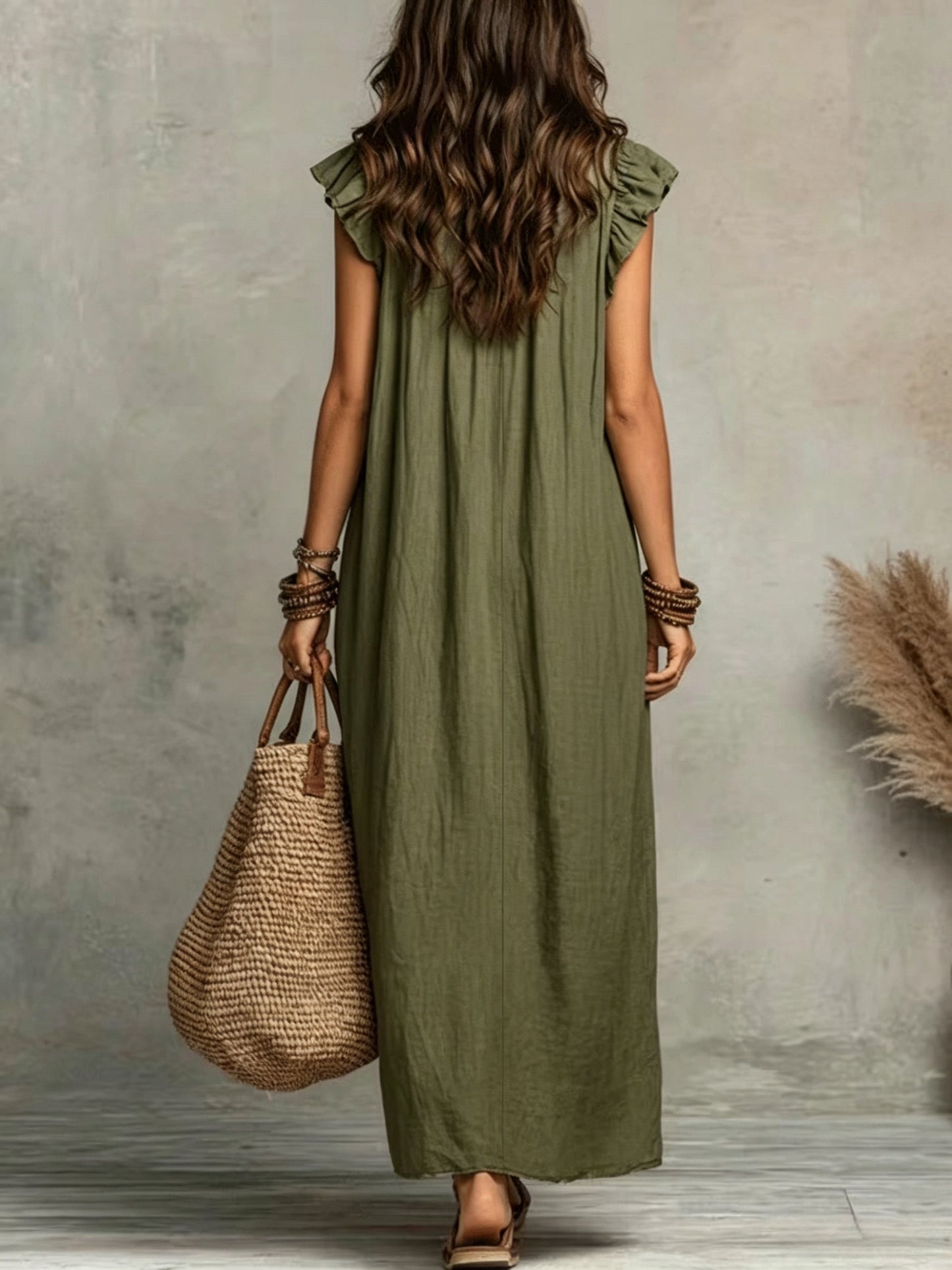 Effortless Maxi Dress for Women with V Neck Ruffled