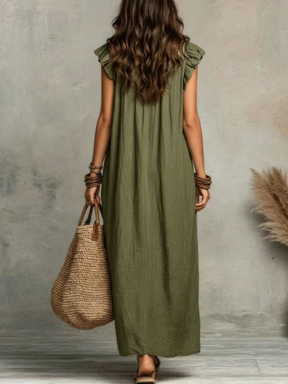 Effortless Maxi Dress for Women with V Neck Ruffled