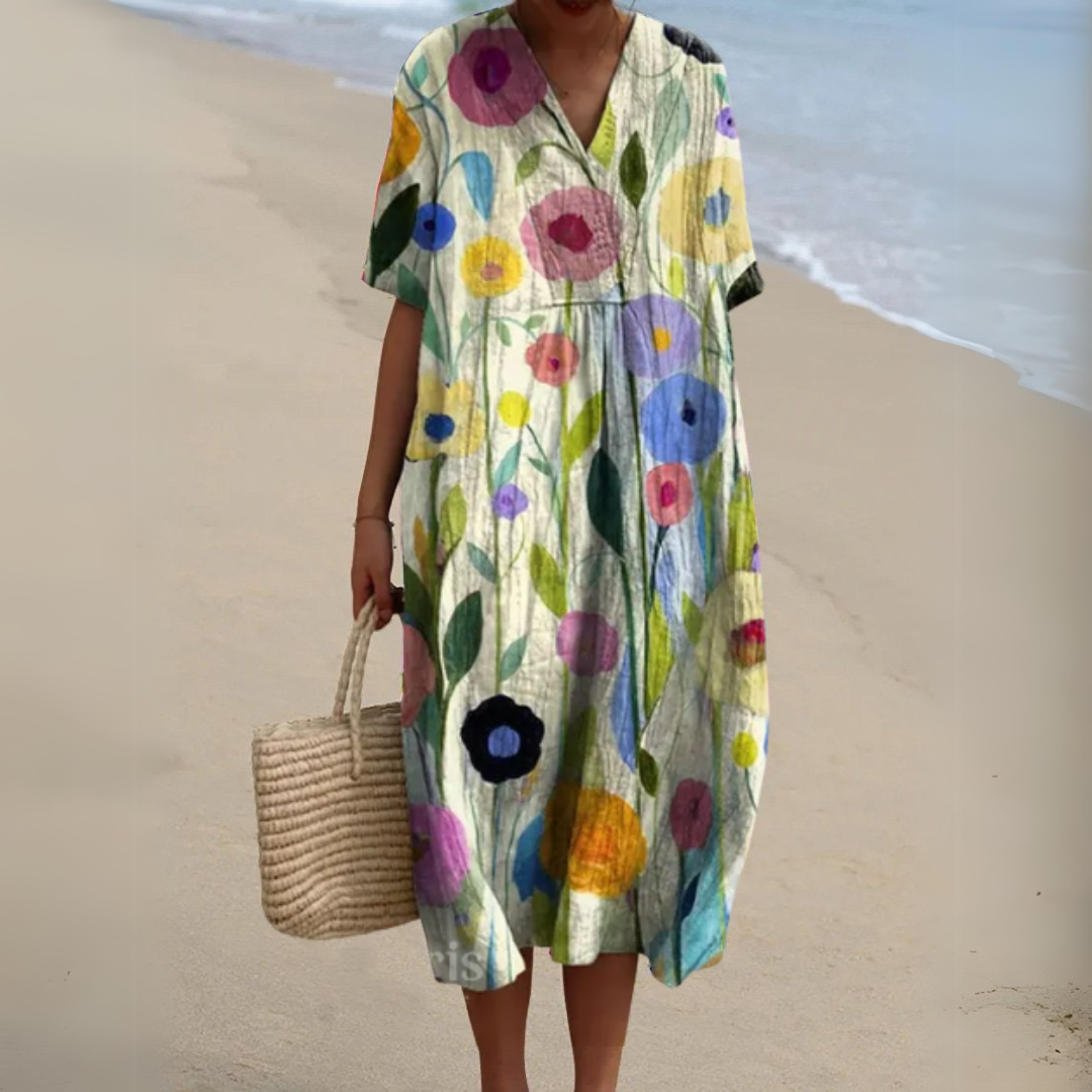 Effortless Flowy Floral Mini Dress for Women with V Neck