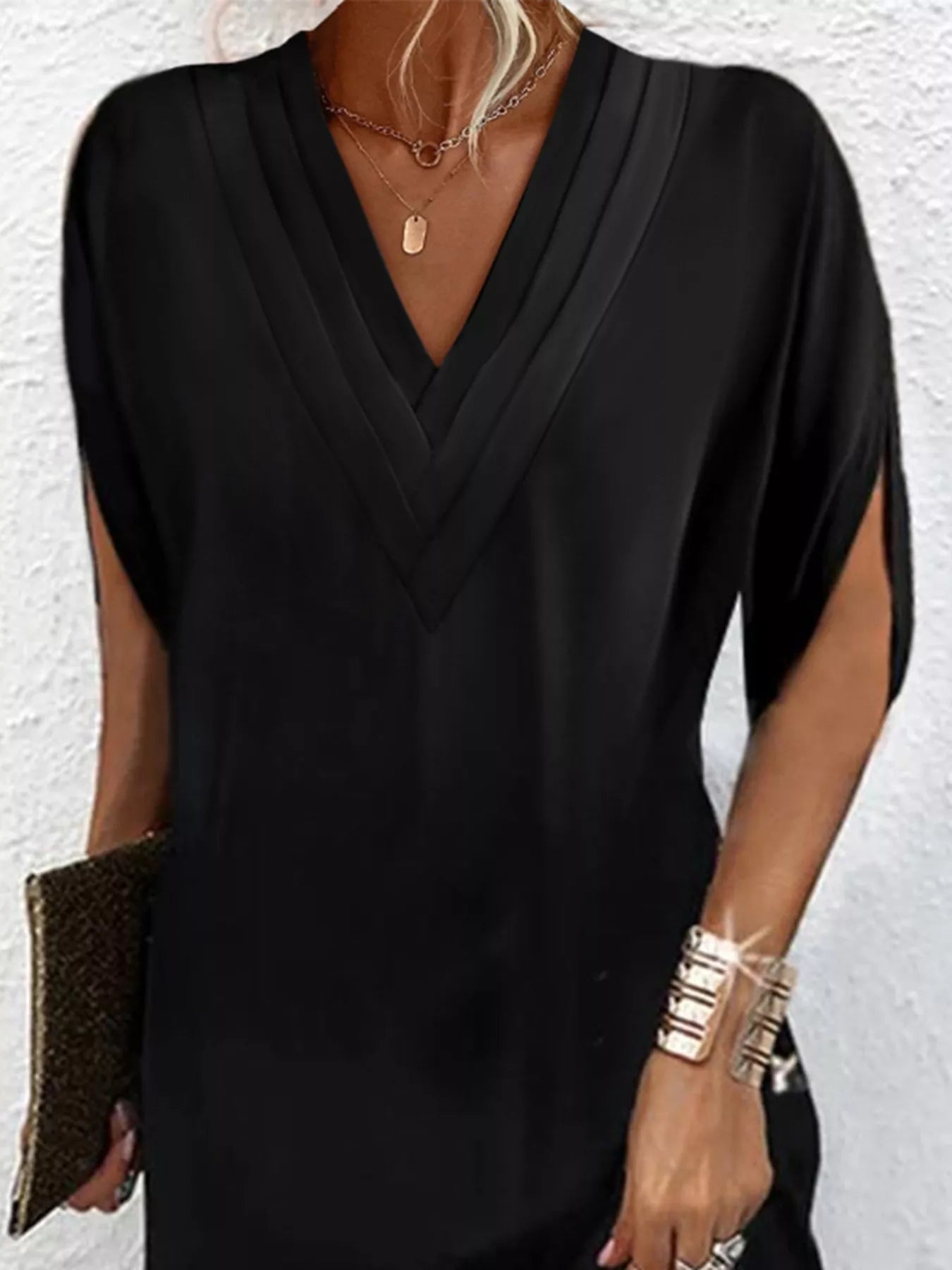 Stylish Mini Dress for Women with V Neck Slit