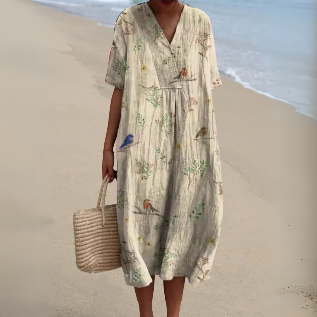 Effortless Flowy Floral Mini Dress for Women with V Neck