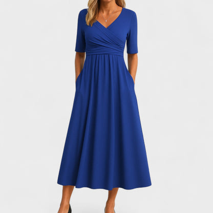 Elegant Wrap Midi Dress for Women with Pleated Casual Style
