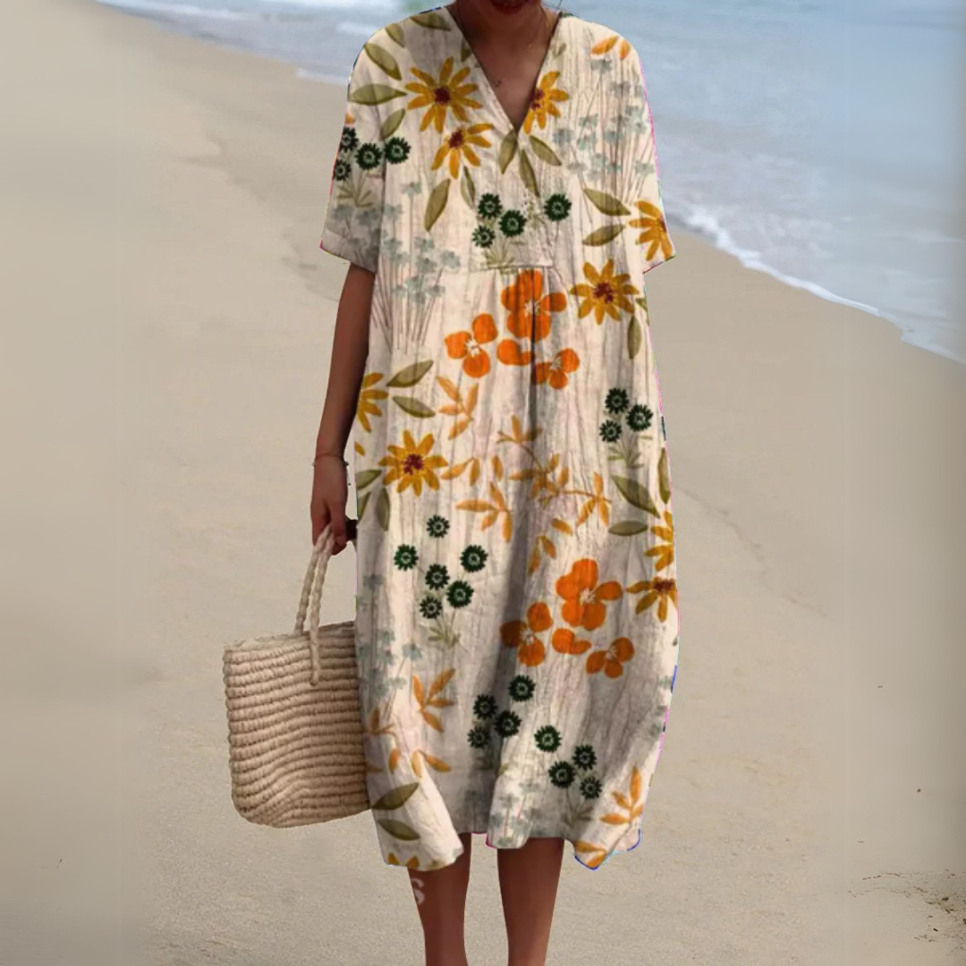 Effortless Flowy Floral Mini Dress for Women with V Neck