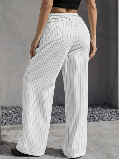 Comfortable Striped Wide Leg Pants for Women with High Waist