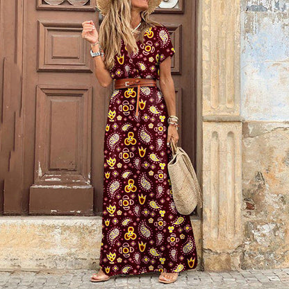 Stylish Floral Maxi Dress for Women with V Neck A Line