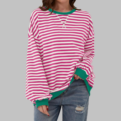 Elegant Striped Knit Sweater for Women with Long Sleeve