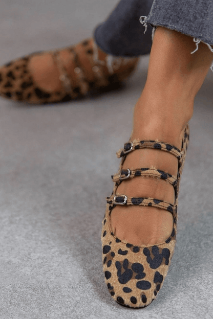 Comfortable Brown Leopard Loafers for Women with Buckle Cushioned Style