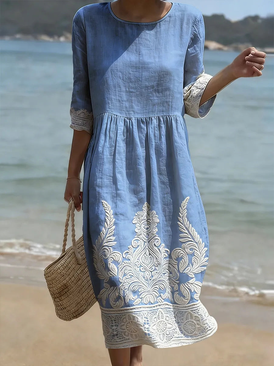 Stylish Blue Floral Midi Dress for Women
