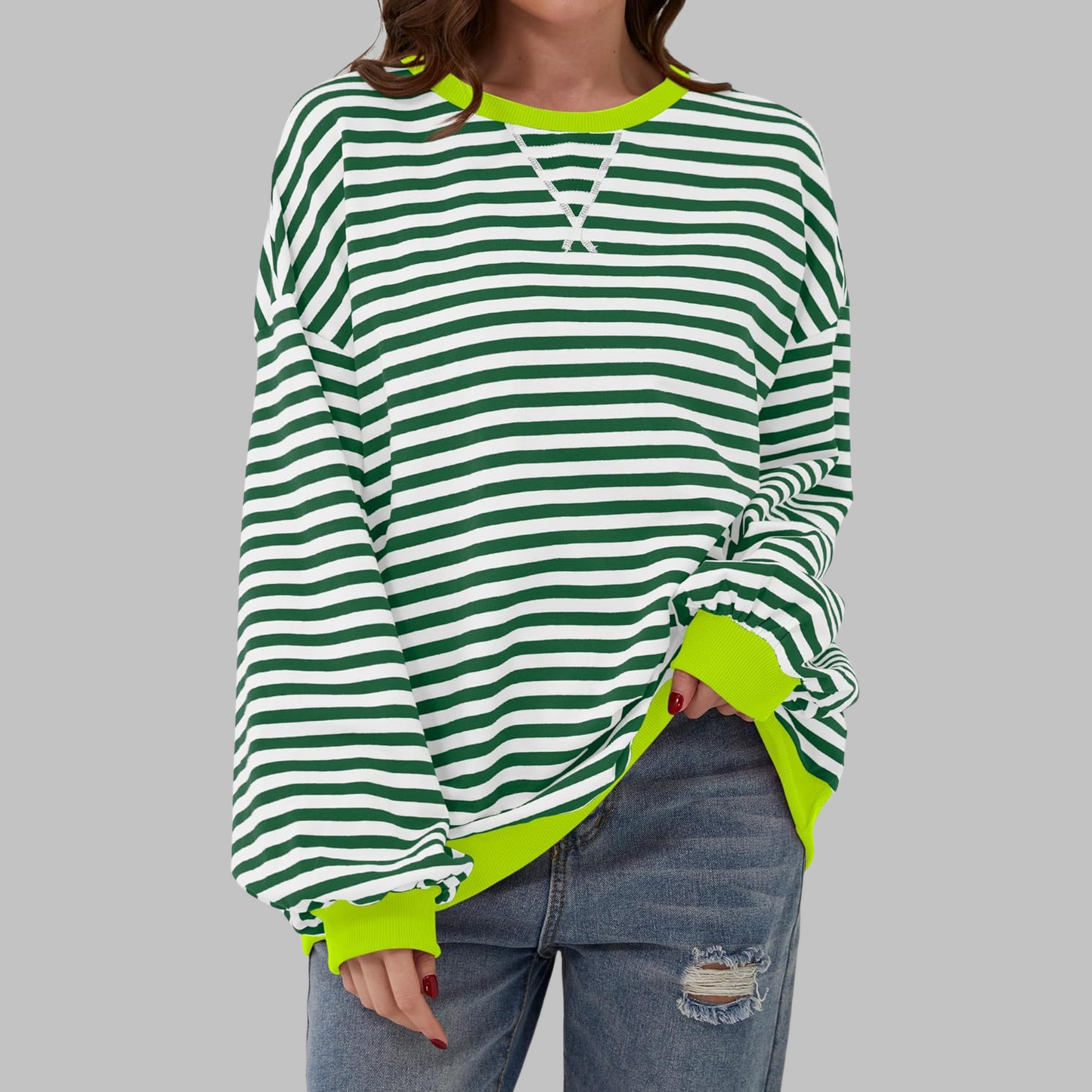 Elegant Striped Knit Sweater for Women with Long Sleeve