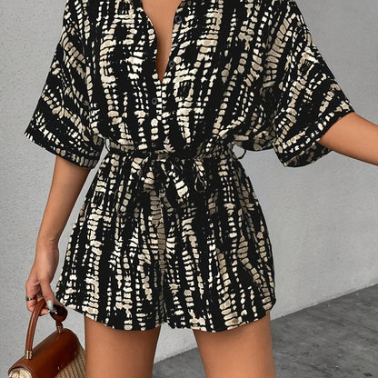Effortless Striped Romper for Women with Collared Belted