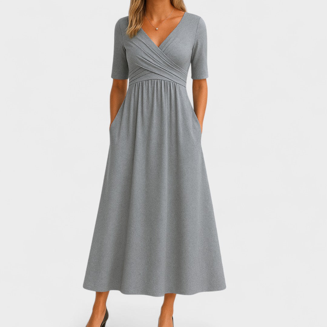 Elegant Wrap Midi Dress for Women with Pleated Casual Style