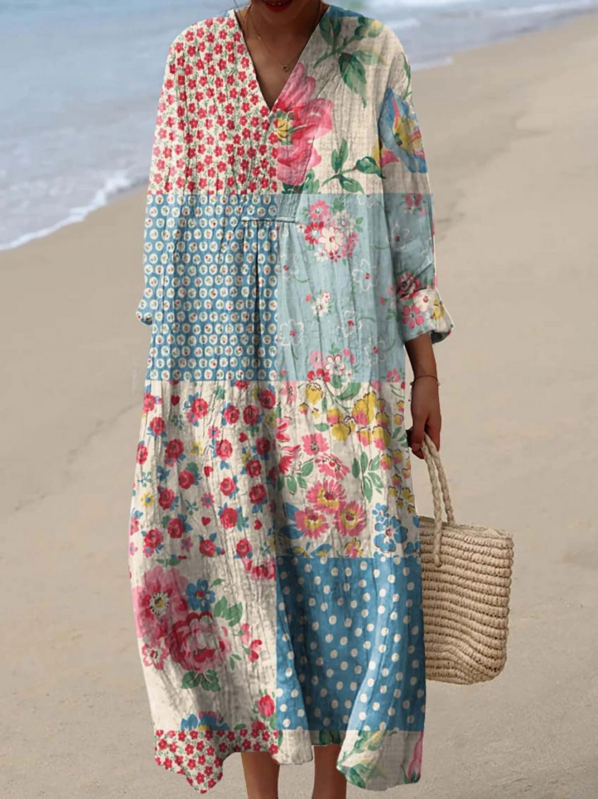 Elegant Floral Dress for Women with Long Sleeve Vintage