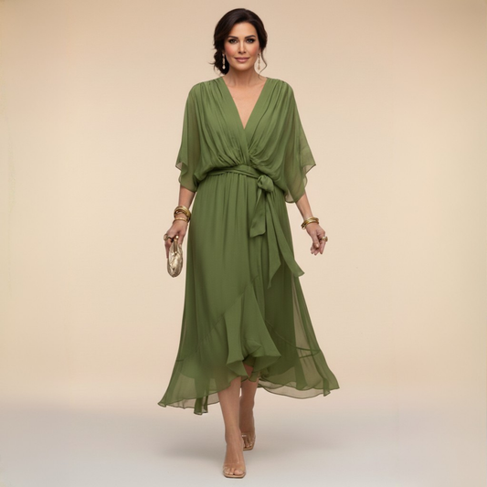 Stylish Chiffon Mini Dress for Women with V Neck