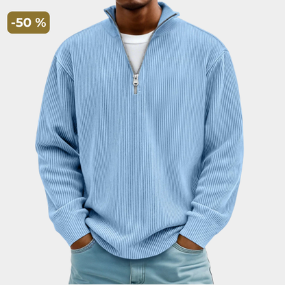 Effortless Knit Sweater for Men with High Neck Zipper