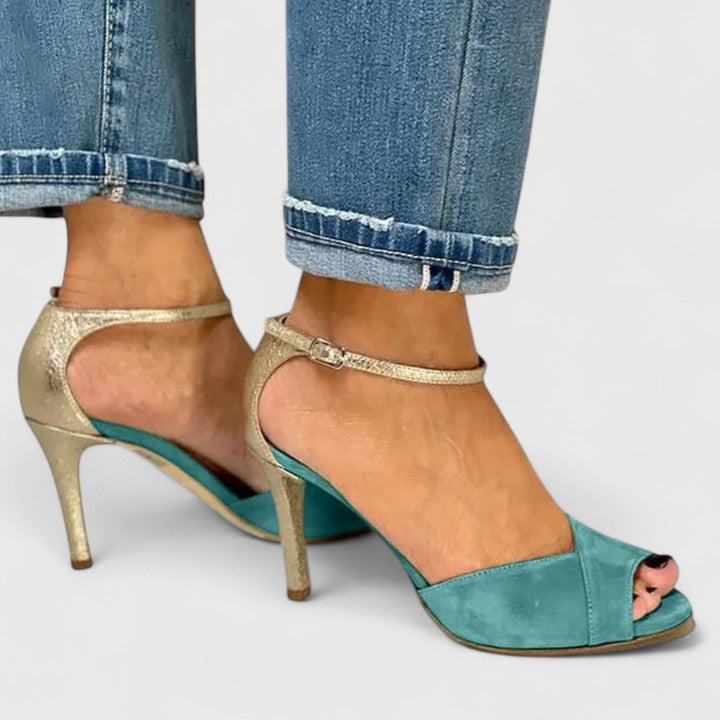 Comfortable Green Heels for Women with Ankle Strap Peep Toe Style