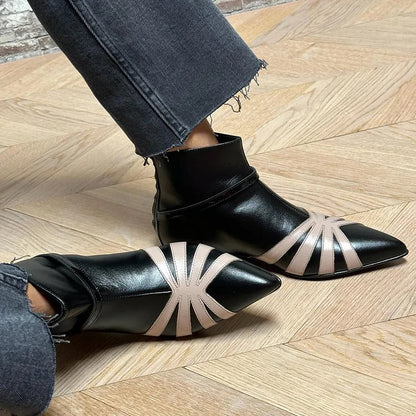 Comfortable Black Geometric Boots for Women with Ankle Buckle Style