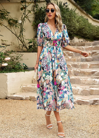 Effortless Floral Midi Dress for Women with Smocked
