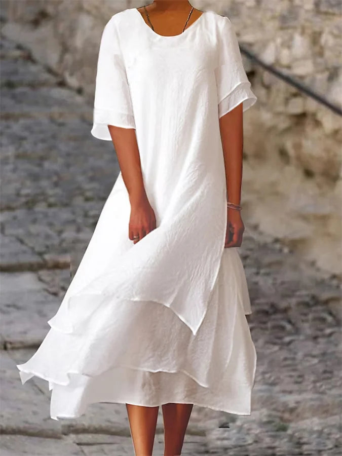 Elegant Evening Dress for Women with Round Neck Short Sleeve Formal Wedding Guest Style