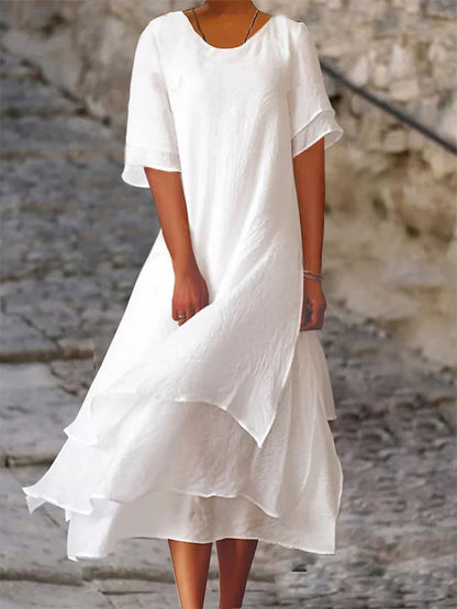 Elegant Evening Dress for Women with Round Neck Short Sleeve Formal Wedding Guest Style