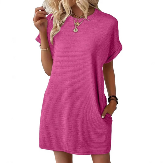 Effortless Flowy Mini Dress for Women with Round Neck