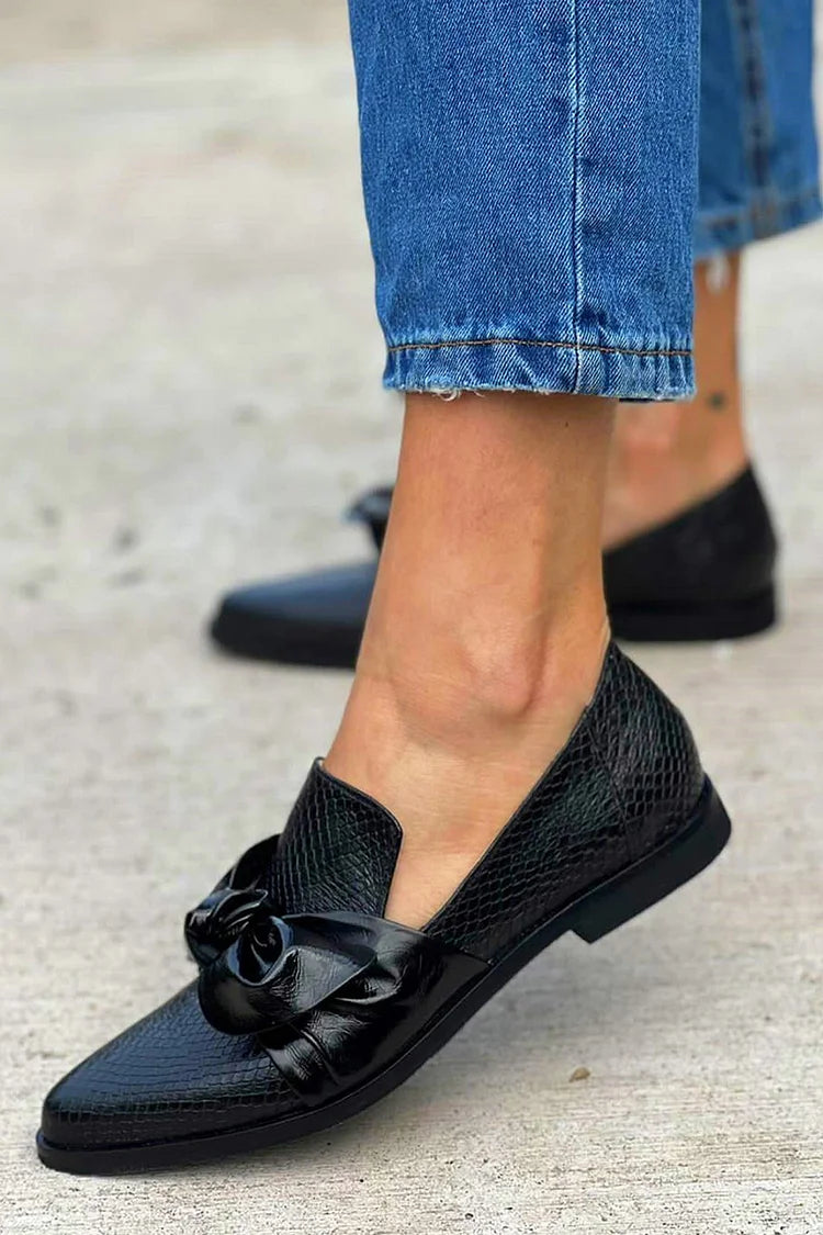 Comfortable Black Loafers for Women with Bow Style