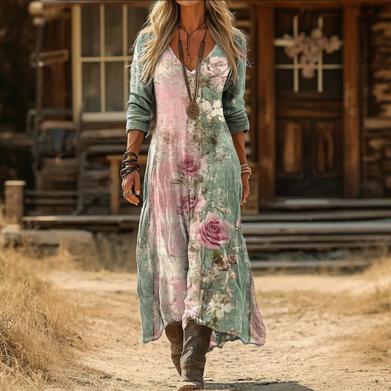 Effortless Flowy Floral Mini Dress for Women with Long Sleeve Vintage