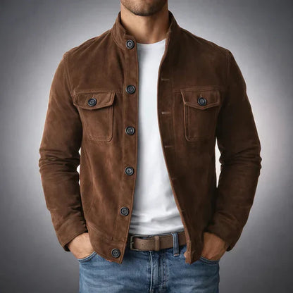 Comfortable Suede Jacket for Men with Pocket Casual Style