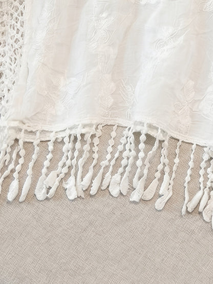 Effortless Ivory Poncho Shirts for Women with Crochet Fringe Hem Style
