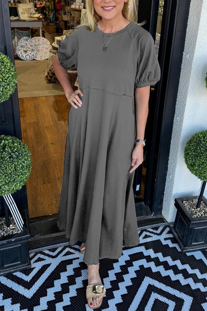 Elegant Maxi Dress for Women with Round Neck Puff Sleeve