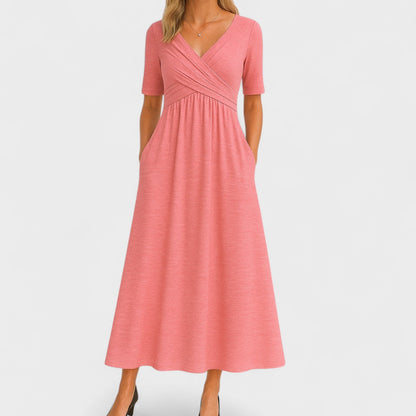Elegant Wrap Midi Dress for Women with Pleated Casual Style