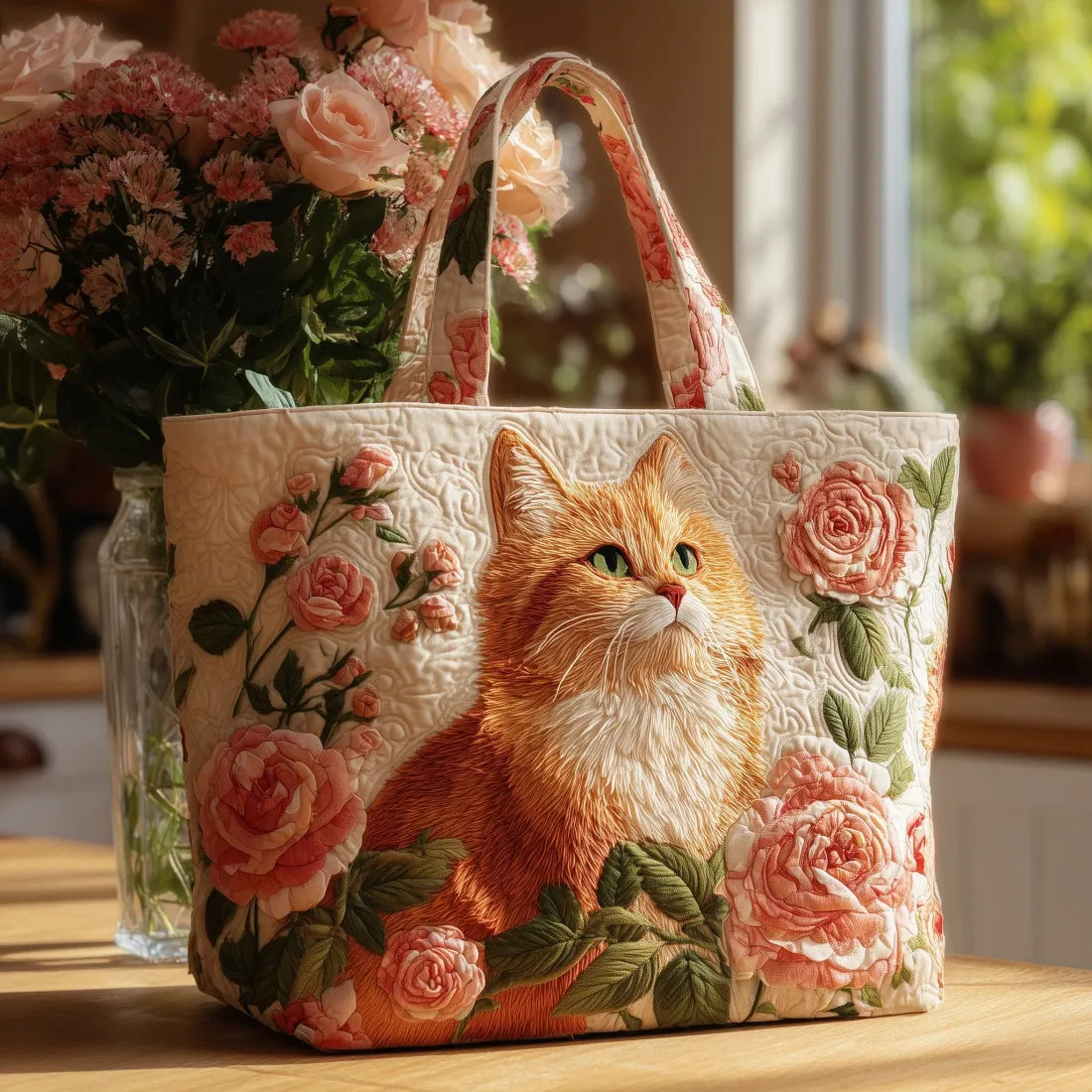 Elegant Tote Bag for Women with Multicolor Rose Design