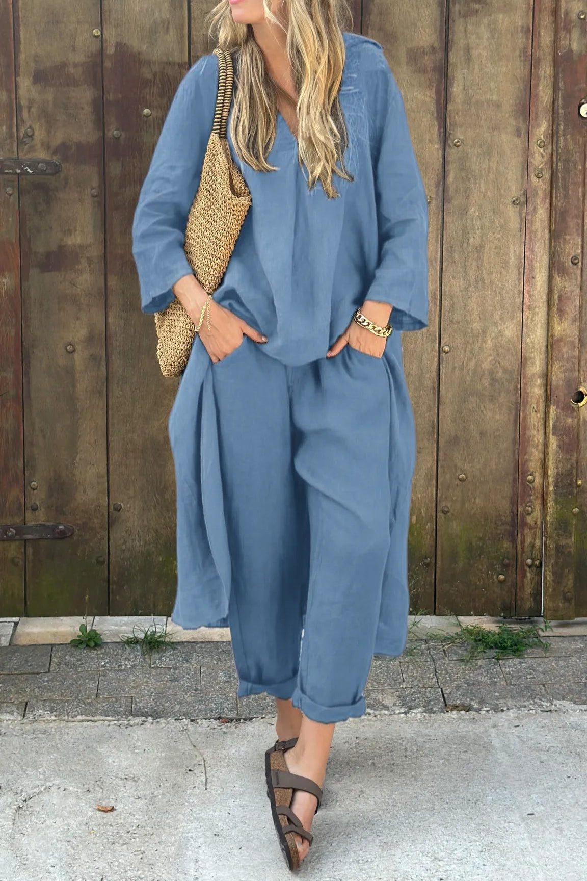 Effortless Two Piece Set for Women with V Neck