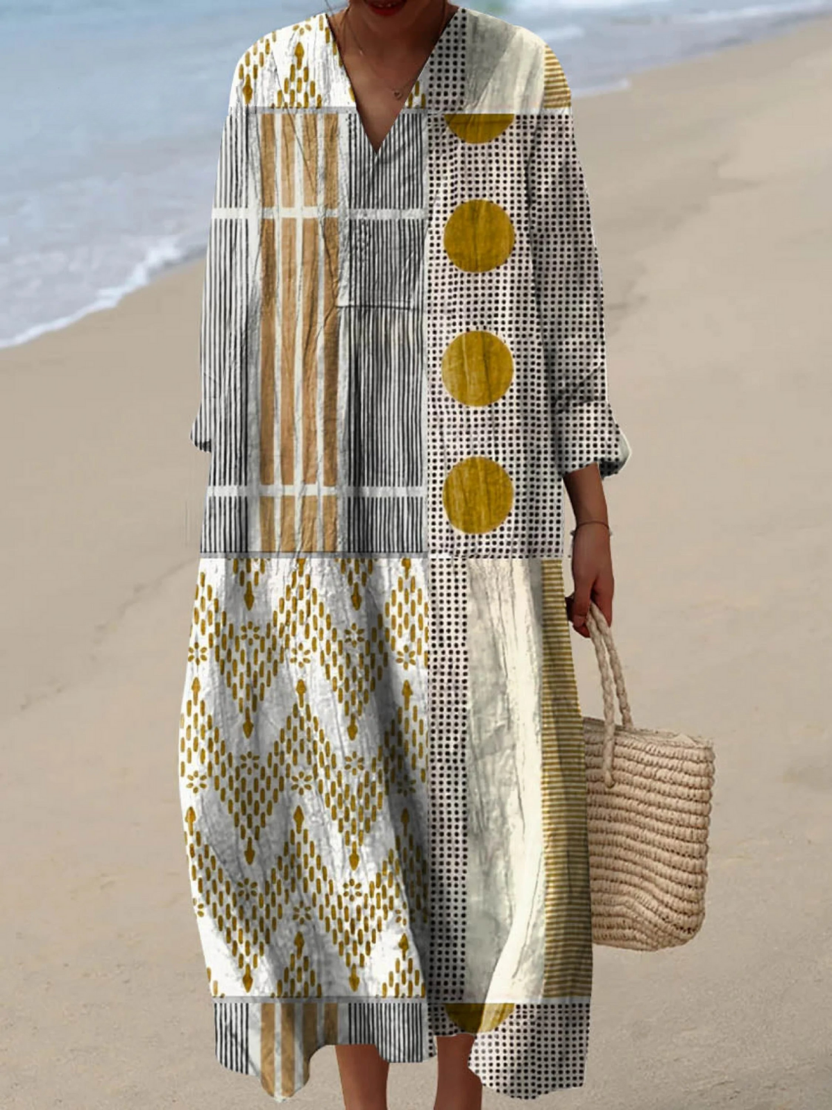 Effortless Geometric Dress for Women with Long Sleeve