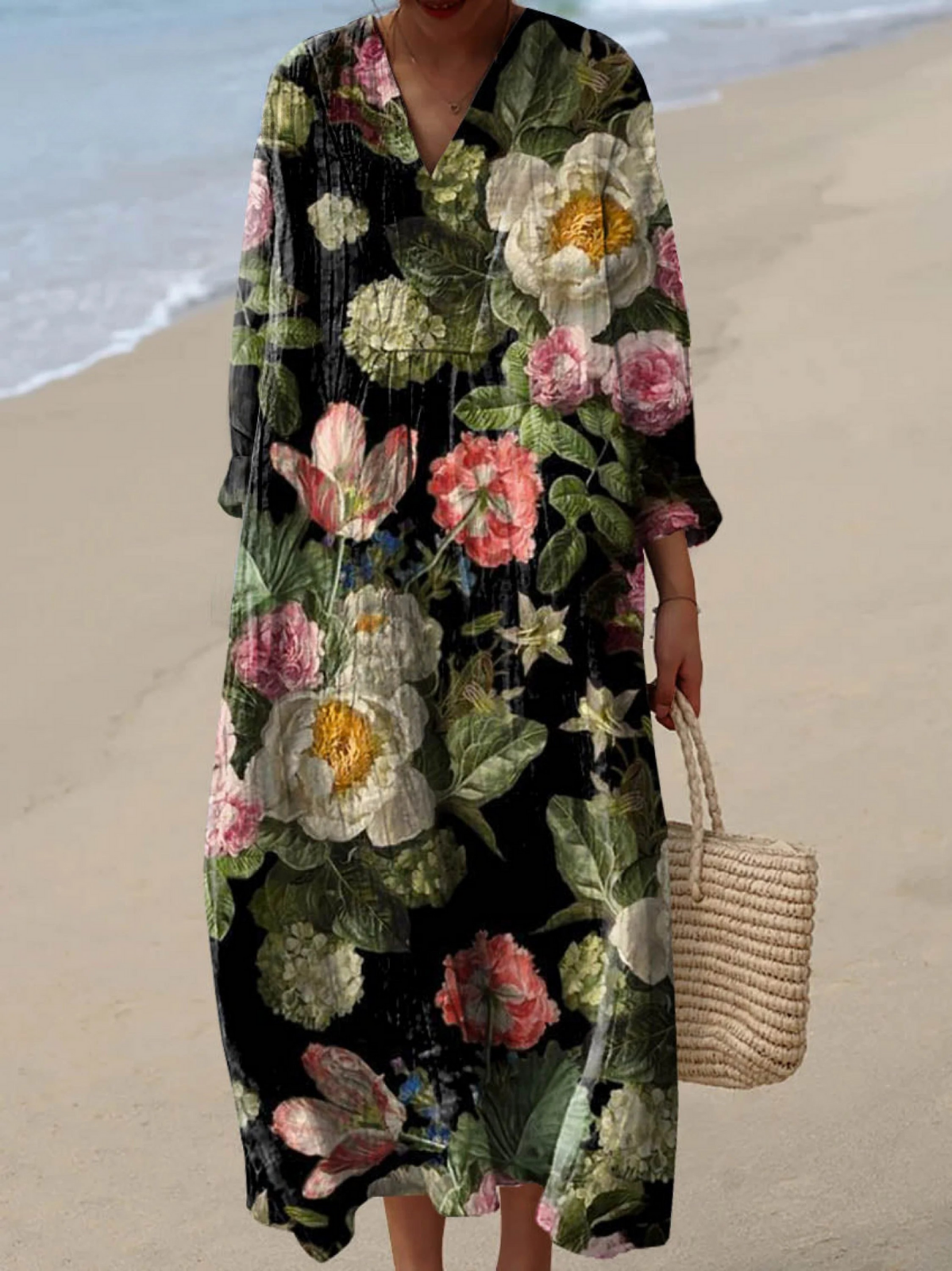 Elegant Flowy Floral Dress for Women with Long Sleeve Vintage