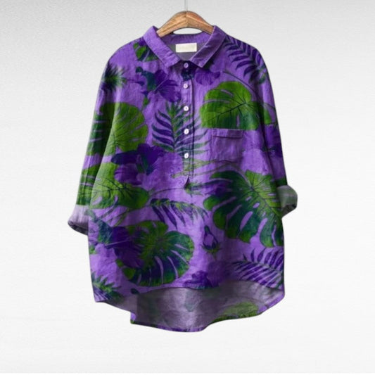 Elegant Purple Blouse for Women with Long Sleeve Retro