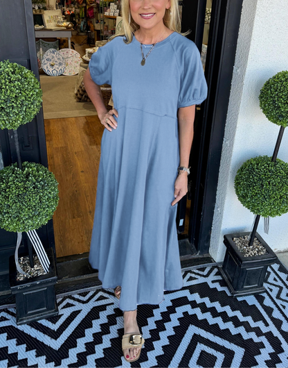 Elegant Maxi Dress for Women with Round Neck Puff Sleeve