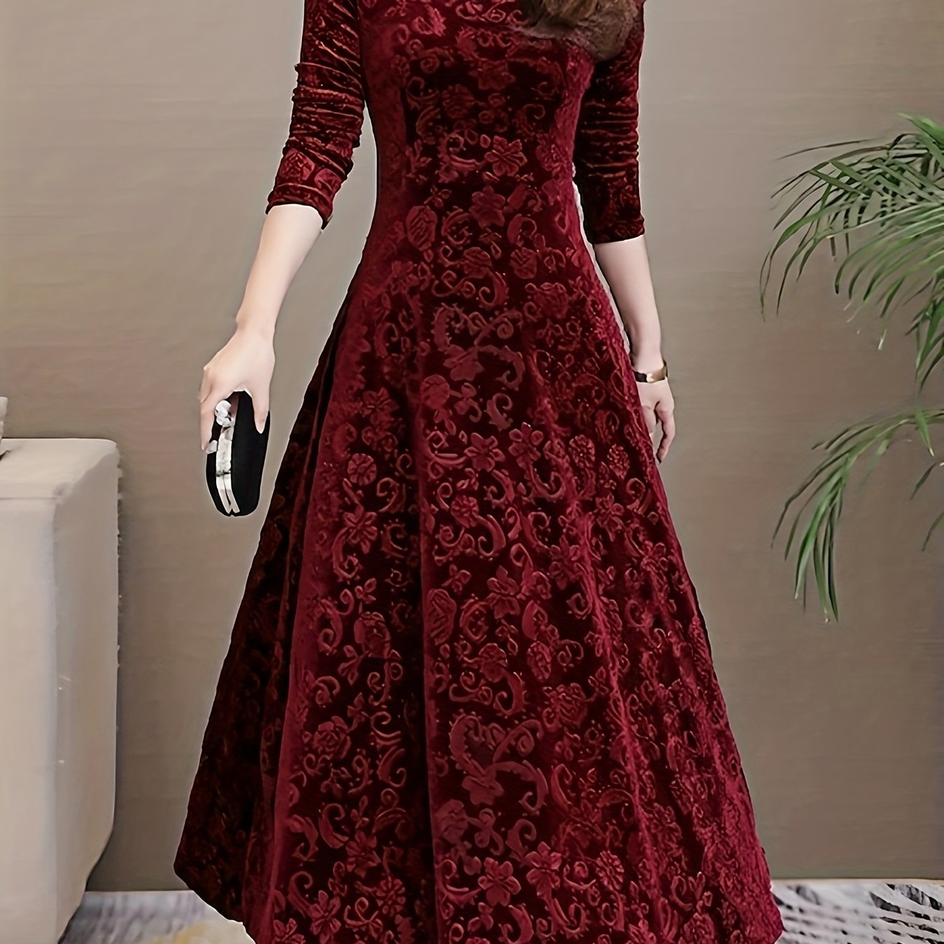 Effortless Midi Dress for Women with V Neck Long Sleeve