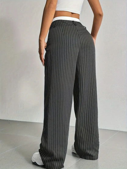 Comfortable Striped Wide Leg Pants for Women with High Waist