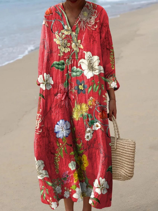 Stylish Floral Dress for Women with Long Sleeve Vintage