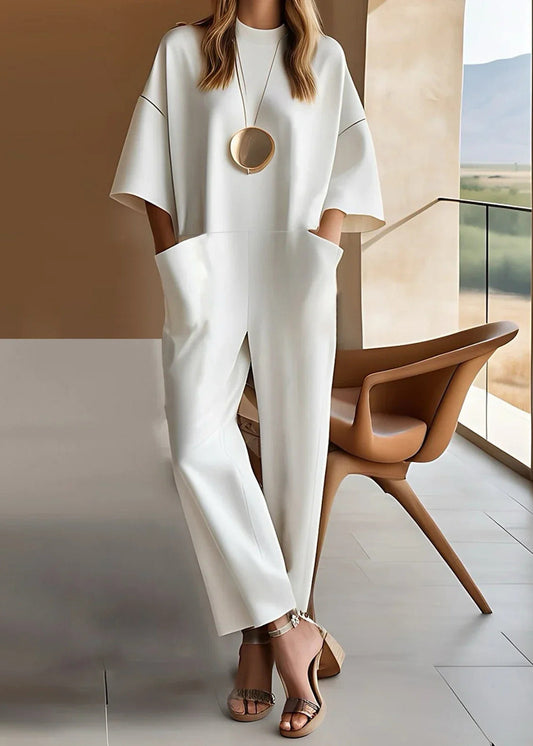 Effortless Jumpsuit for Women with Wide Sleeve Pocket
