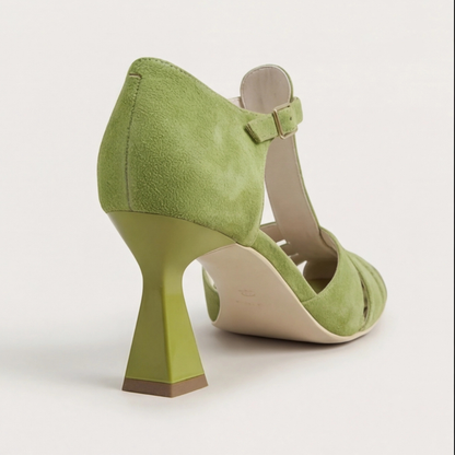Comfortable Green Heels for Women with Closed Toe Cushioned Style