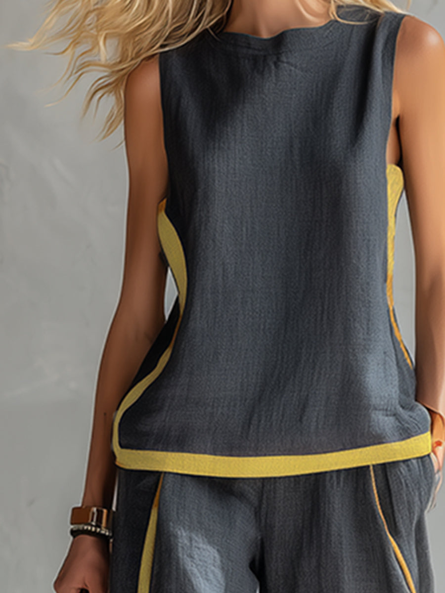 Effortless Two Piece Set for Women with Sleeveless Casual Style