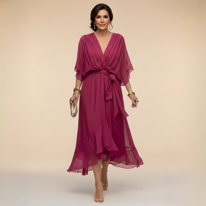 Stylish Chiffon Mini Dress for Women with V Neck
