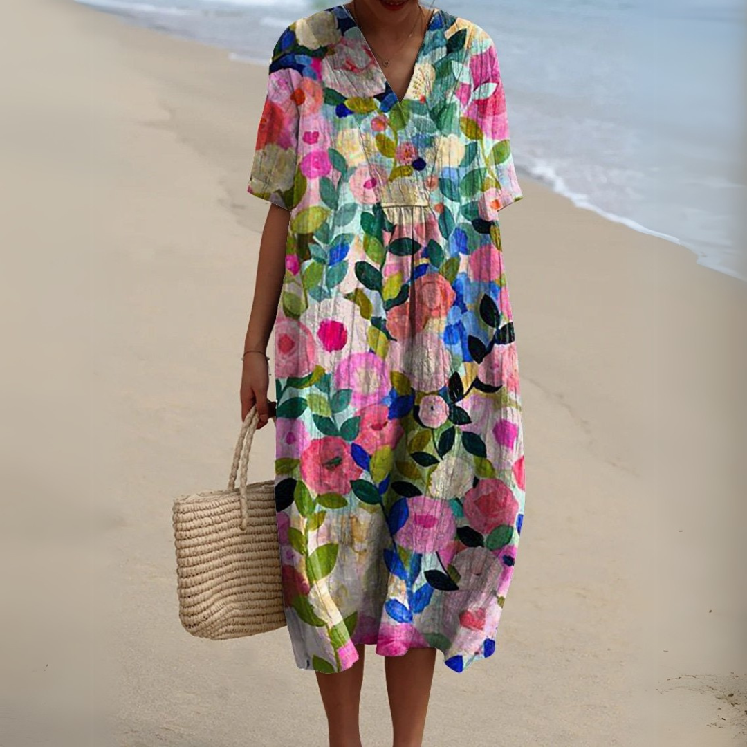 Effortless Flowy Floral Mini Dress for Women with V Neck