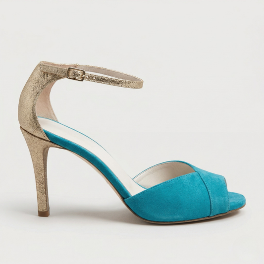 Comfortable Blue Heels for Women with Stiletto Ankle Strap Open Toe Style